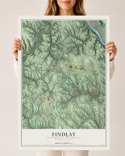 Map of Findlay, Pennsylvania, 24 x 36 inch unframed archival matte print