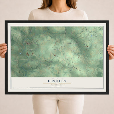 Map of Findley, Pennsylvania, 18 x 24 inch print in a black wood frame