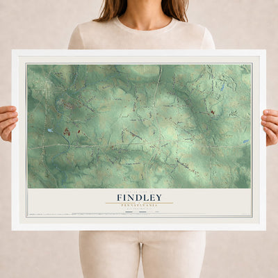 Map of Findley, Pennsylvania, 18 x 24 inch print in a white wood frame