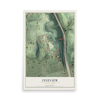 Map of Fineview, Pennsylvania, 12 x 18 inch unframed archival matte print