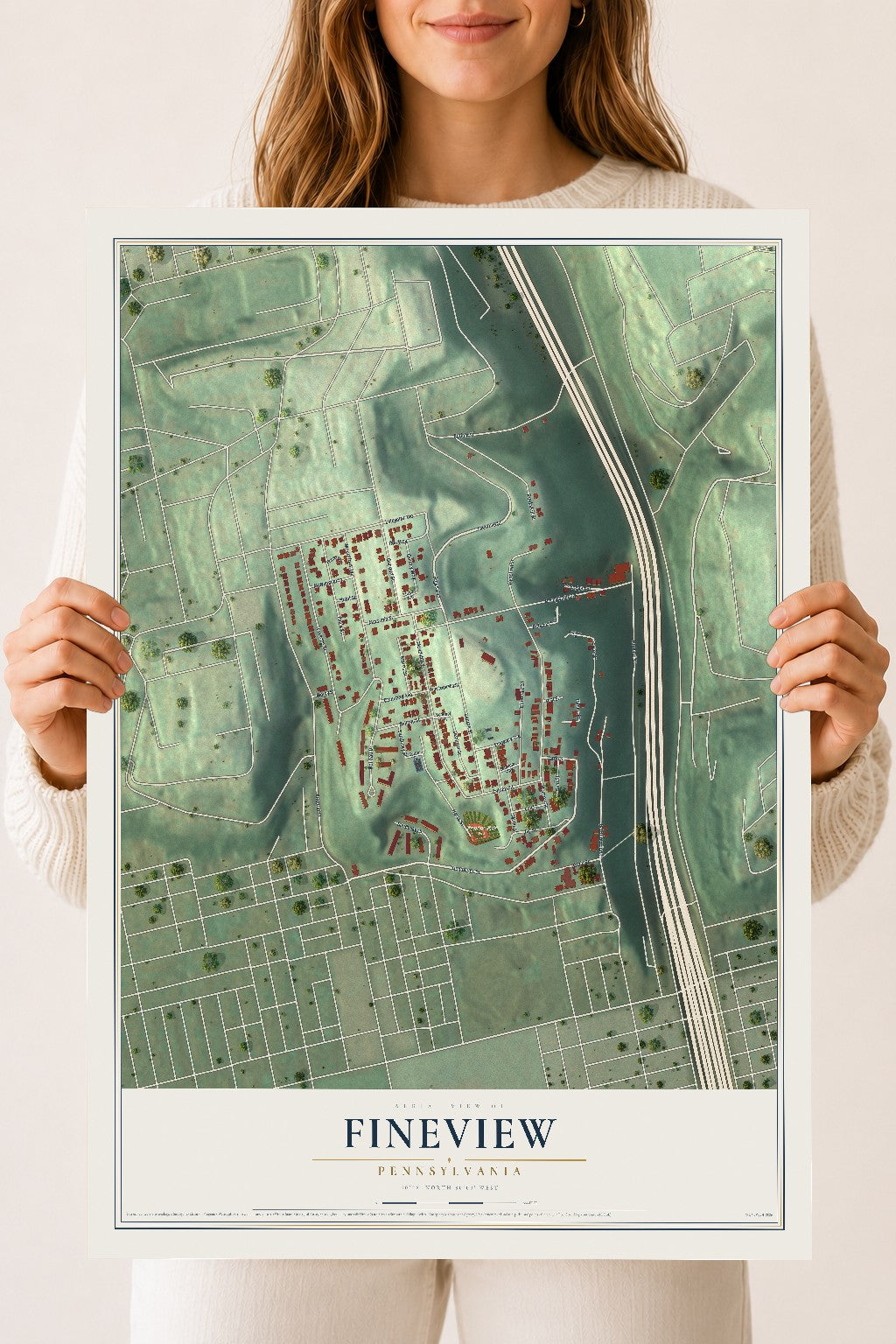 Map of Fineview, Pennsylvania, 18 x 24 inch unframed archival matte print
