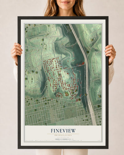 Map of Fineview, Pennsylvania, 24 x 36 inch print in a black wood frame