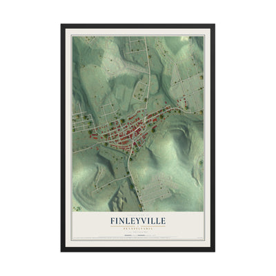 Map of Finleyville, Pennsylvania, 12 x 18 inch print in a black wood frame