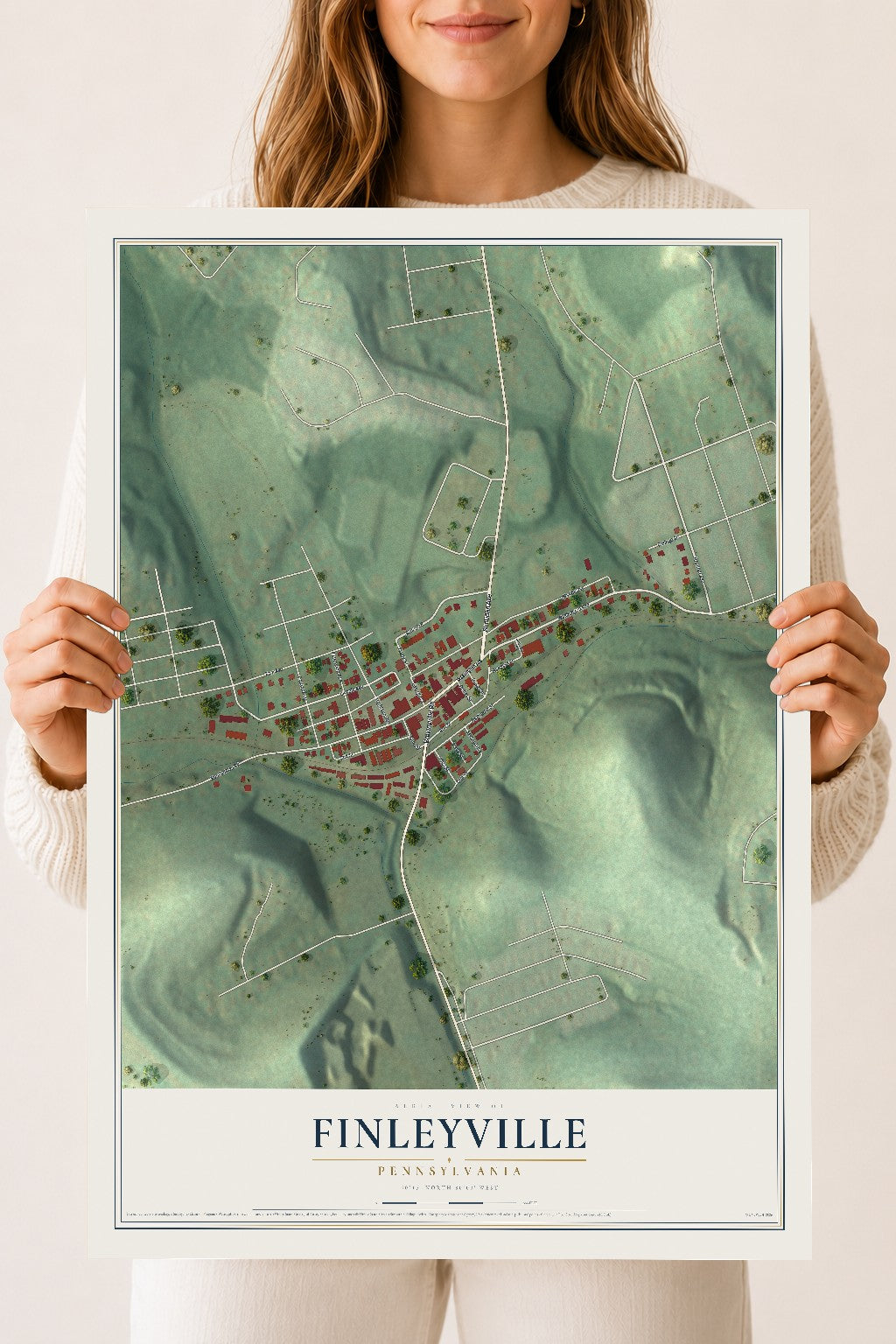 Map of Finleyville, Pennsylvania, 18 x 24 inch unframed archival matte print