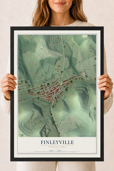 Map of Finleyville, Pennsylvania, 18 x 24 inch print in a black wood frame