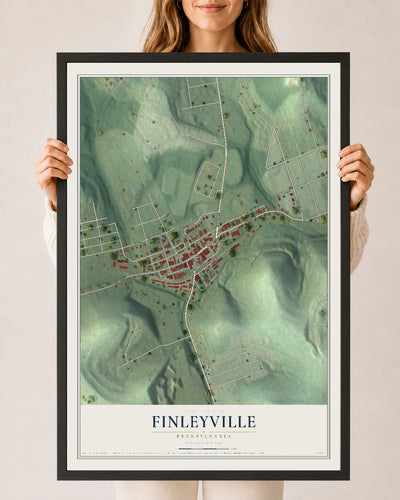 Map of Finleyville, Pennsylvania, 24 x 36 inch print in a black wood frame