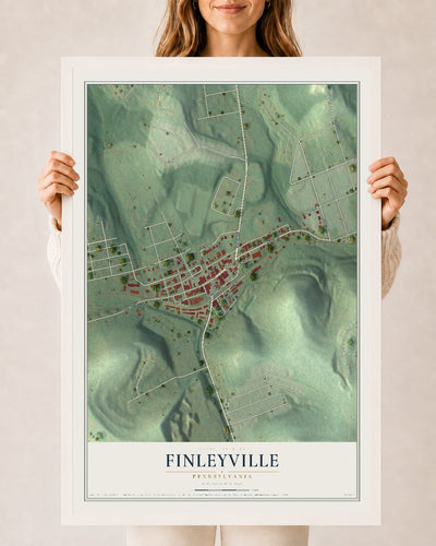Map of Finleyville, Pennsylvania, 24 x 36 inch print in a white wood frame