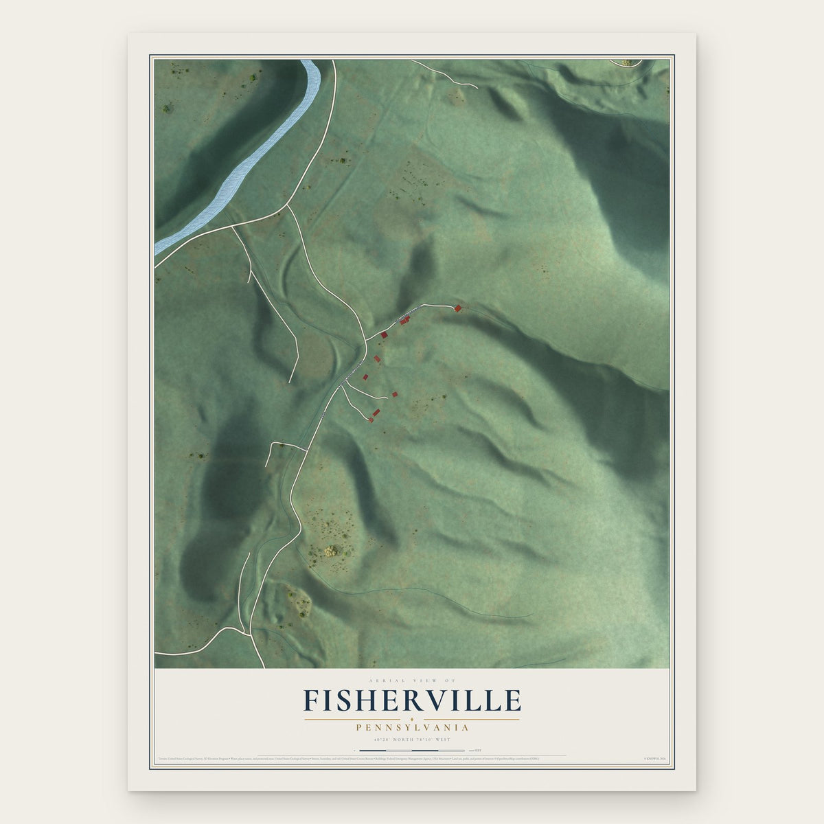 Fisherville, Pennsylvania map print, the full design