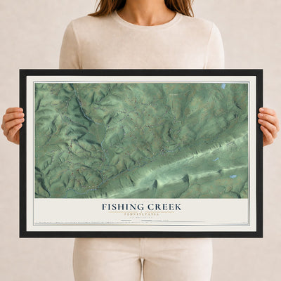 Map of Fishing Creek, Pennsylvania, 12 x 18 inch print in a black wood frame