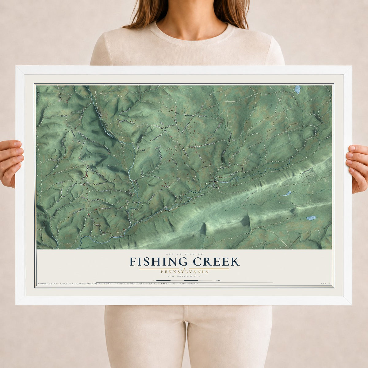 Map of Fishing Creek, Pennsylvania, 18 x 24 inch print in a white wood frame