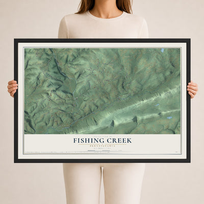 Map of Fishing Creek, Pennsylvania, 24 x 36 inch print in a black wood frame
