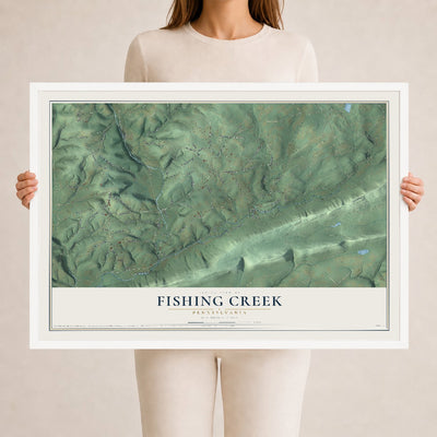 Map of Fishing Creek, Pennsylvania, 24 x 36 inch print in a white wood frame