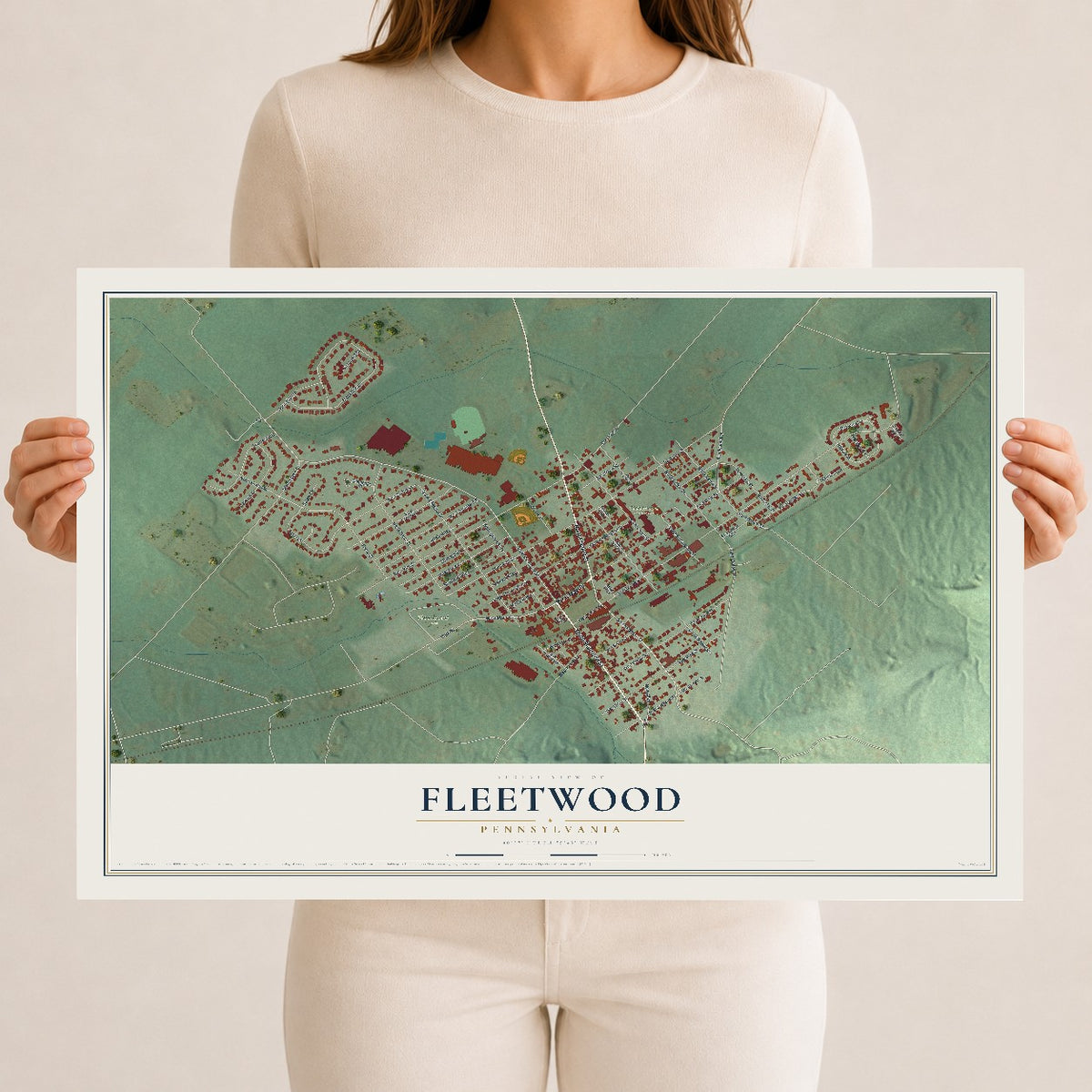 Map of Fleetwood, Pennsylvania, 12 x 18 inch unframed archival matte print
