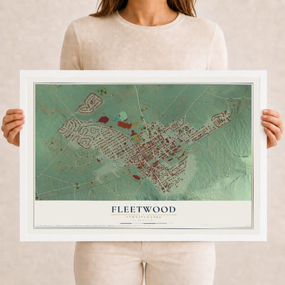 Map of Fleetwood, Pennsylvania, 12 x 18 inch print in a white wood frame