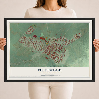 Map of Fleetwood, Pennsylvania, 18 x 24 inch print in a black wood frame