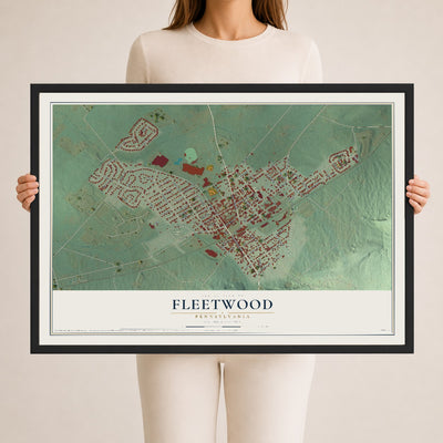 Map of Fleetwood, Pennsylvania, 24 x 36 inch print in a black wood frame