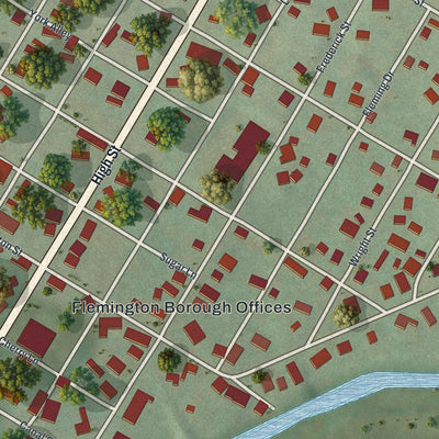 Close-up of the map of Flemington, Pennsylvania print showing street and building detail