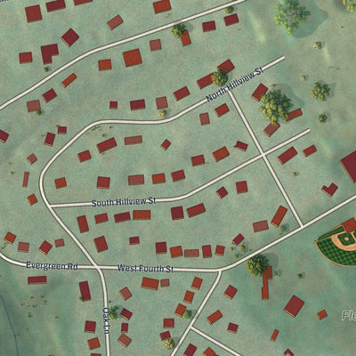 Second close-up of the map of Flemington, Pennsylvania print showing more streets and buildings