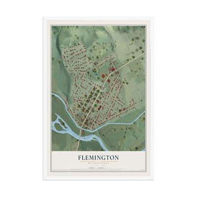 Map of Flemington, Pennsylvania, 12 x 18 inch print in a white wood frame