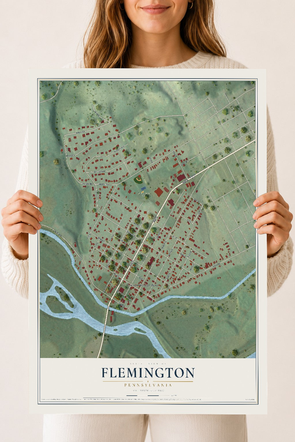 Map of Flemington, Pennsylvania, 18 x 24 inch unframed archival matte print