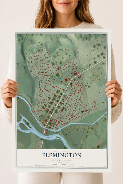 Map of Flemington, Pennsylvania, 18 x 24 inch unframed archival matte print