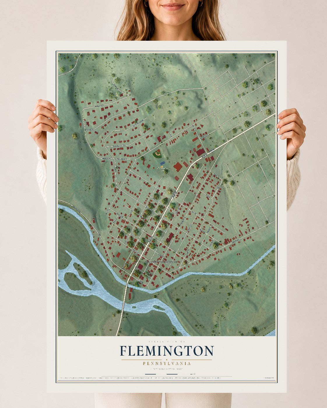 Map of Flemington, Pennsylvania, 24 x 36 inch unframed archival matte print