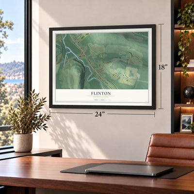 Flinton, Pennsylvania map, 18 x 24 inch print in a black frame in a home office