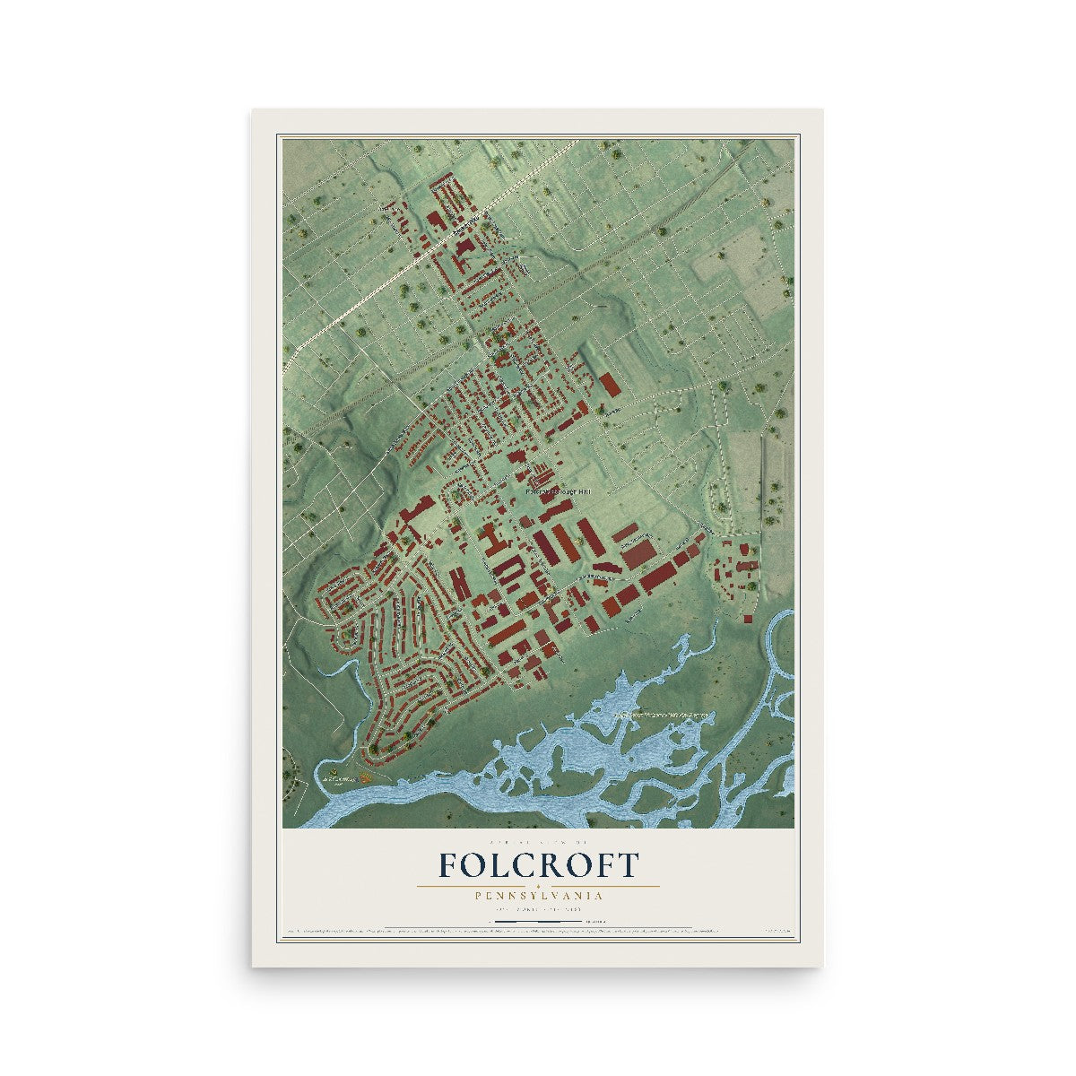 Map of Folcroft, Pennsylvania, 12 x 18 inch unframed archival matte print