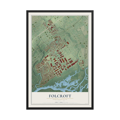 Map of Folcroft, Pennsylvania, 12 x 18 inch print in a black wood frame