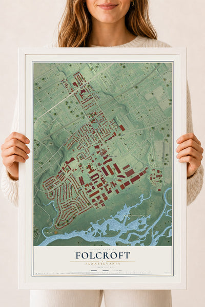 Map of Folcroft, Pennsylvania, 18 x 24 inch print in a white wood frame