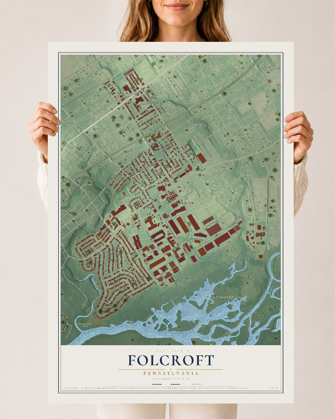 Map of Folcroft, Pennsylvania, 24 x 36 inch unframed archival matte print