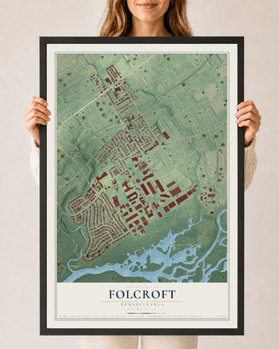 Map of Folcroft, Pennsylvania, 24 x 36 inch print in a black wood frame