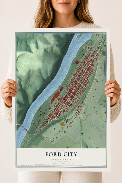 Map of Ford City, Pennsylvania, 18 x 24 inch unframed archival matte print