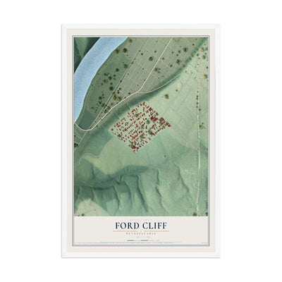 Map of Ford Cliff, Pennsylvania, 12 x 18 inch print in a white wood frame