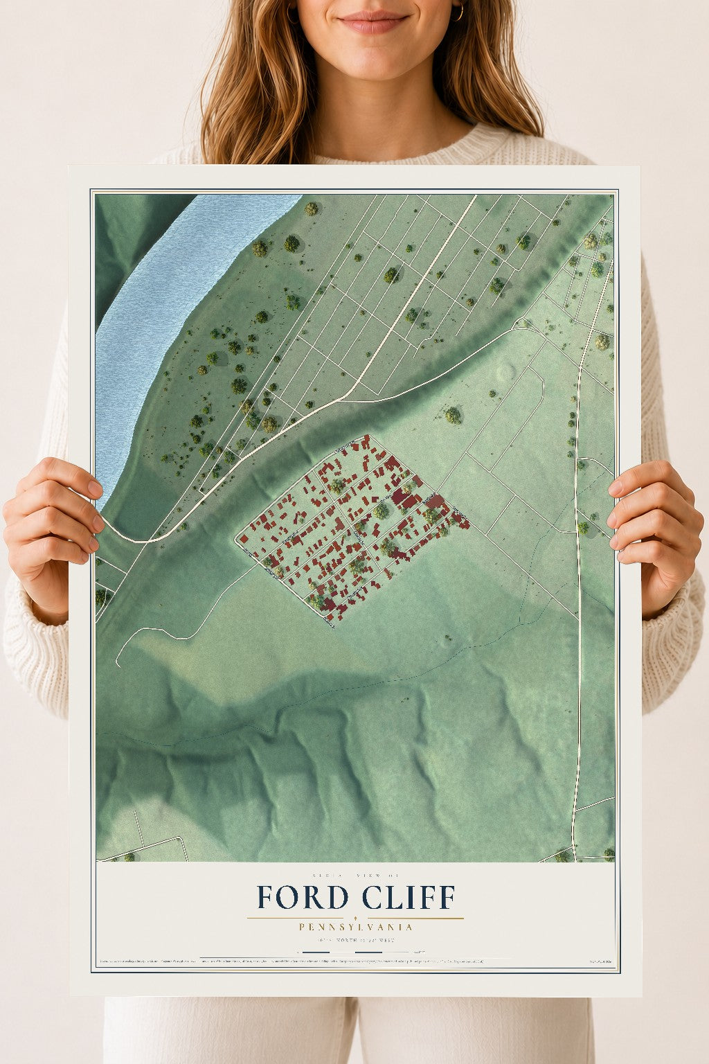 Map of Ford Cliff, Pennsylvania, 18 x 24 inch unframed archival matte print