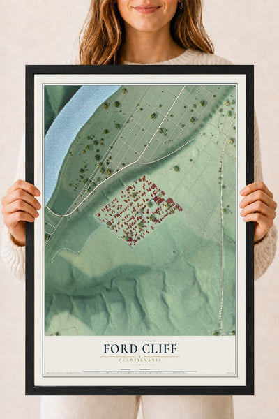 Map of Ford Cliff, Pennsylvania, 18 x 24 inch print in a black wood frame