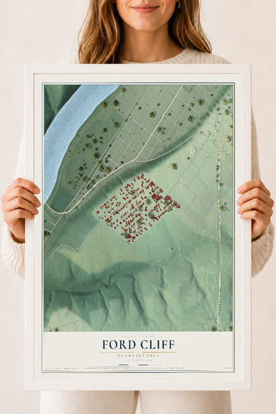 Map of Ford Cliff, Pennsylvania, 18 x 24 inch print in a white wood frame