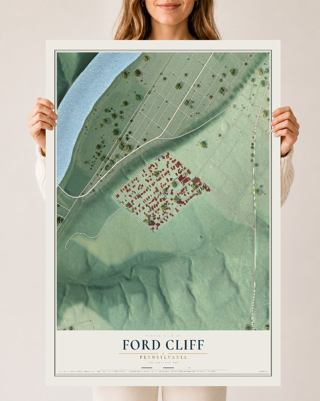Map of Ford Cliff, Pennsylvania, 24 x 36 inch unframed archival matte print