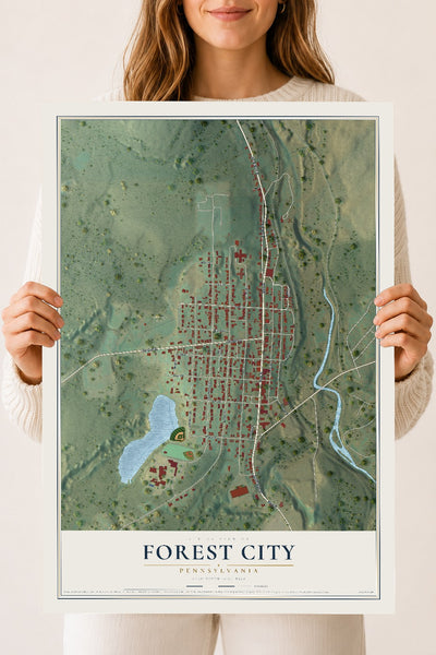 Map of Forest City, Pennsylvania, 18 x 24 inch unframed archival matte print