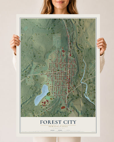 Map of Forest City, Pennsylvania, 24 x 36 inch unframed archival matte print