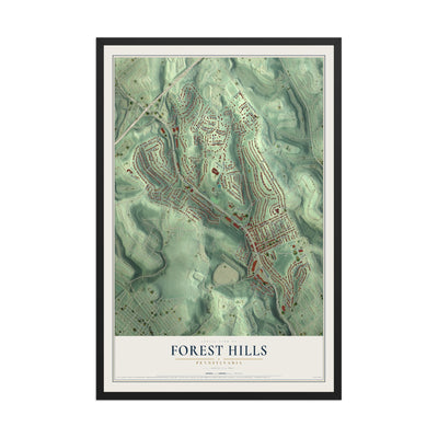 Map of Forest Hills, Pennsylvania, 12 x 18 inch print in a black wood frame