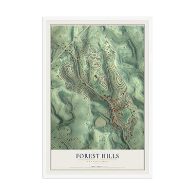 Map of Forest Hills, Pennsylvania, 12 x 18 inch print in a white wood frame