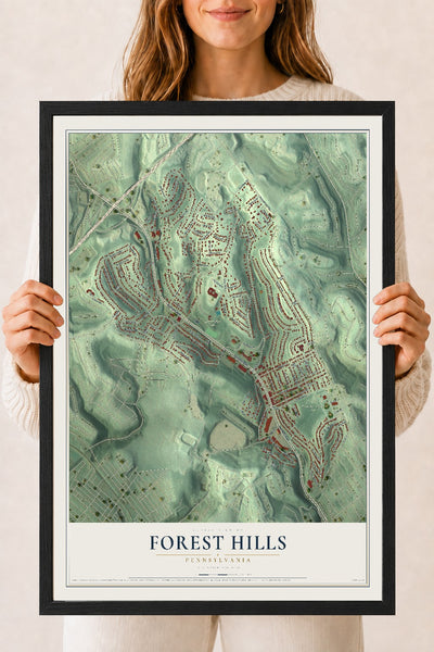 Map of Forest Hills, Pennsylvania, 18 x 24 inch print in a black wood frame