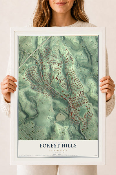 Map of Forest Hills, Pennsylvania, 18 x 24 inch print in a white wood frame