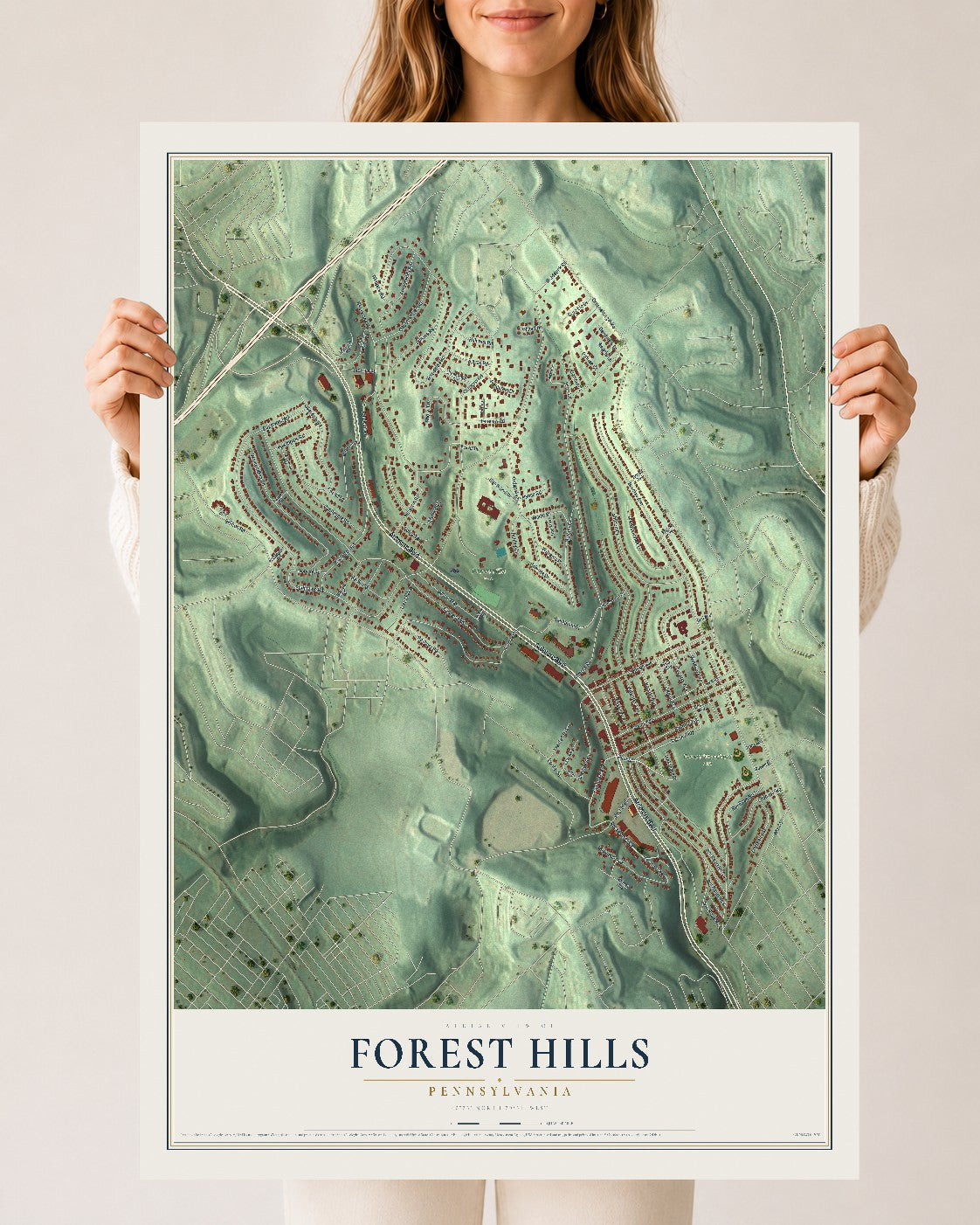 Map of Forest Hills, Pennsylvania, 24 x 36 inch unframed archival matte print