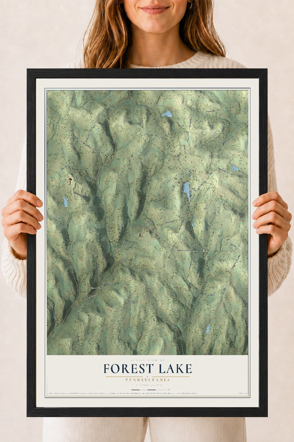 Map of Forest Lake, Pennsylvania, 18 x 24 inch print in a black wood frame