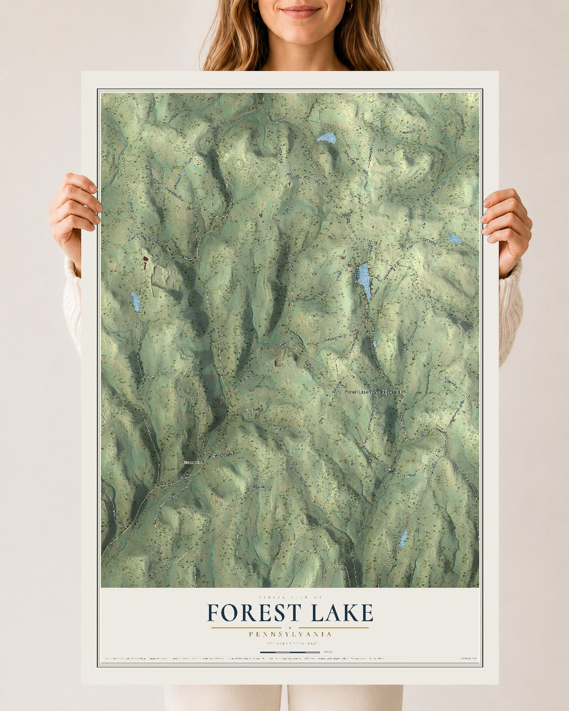 Map of Forest Lake, Pennsylvania, 24 x 36 inch unframed archival matte print