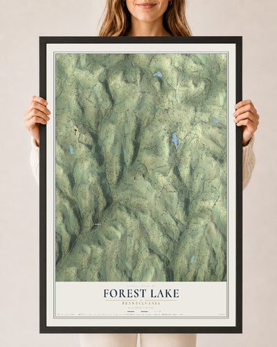 Map of Forest Lake, Pennsylvania, 24 x 36 inch print in a black wood frame