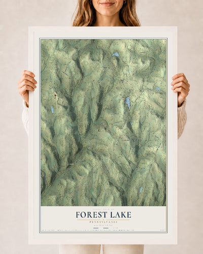 Map of Forest Lake, Pennsylvania, 24 x 36 inch print in a white wood frame