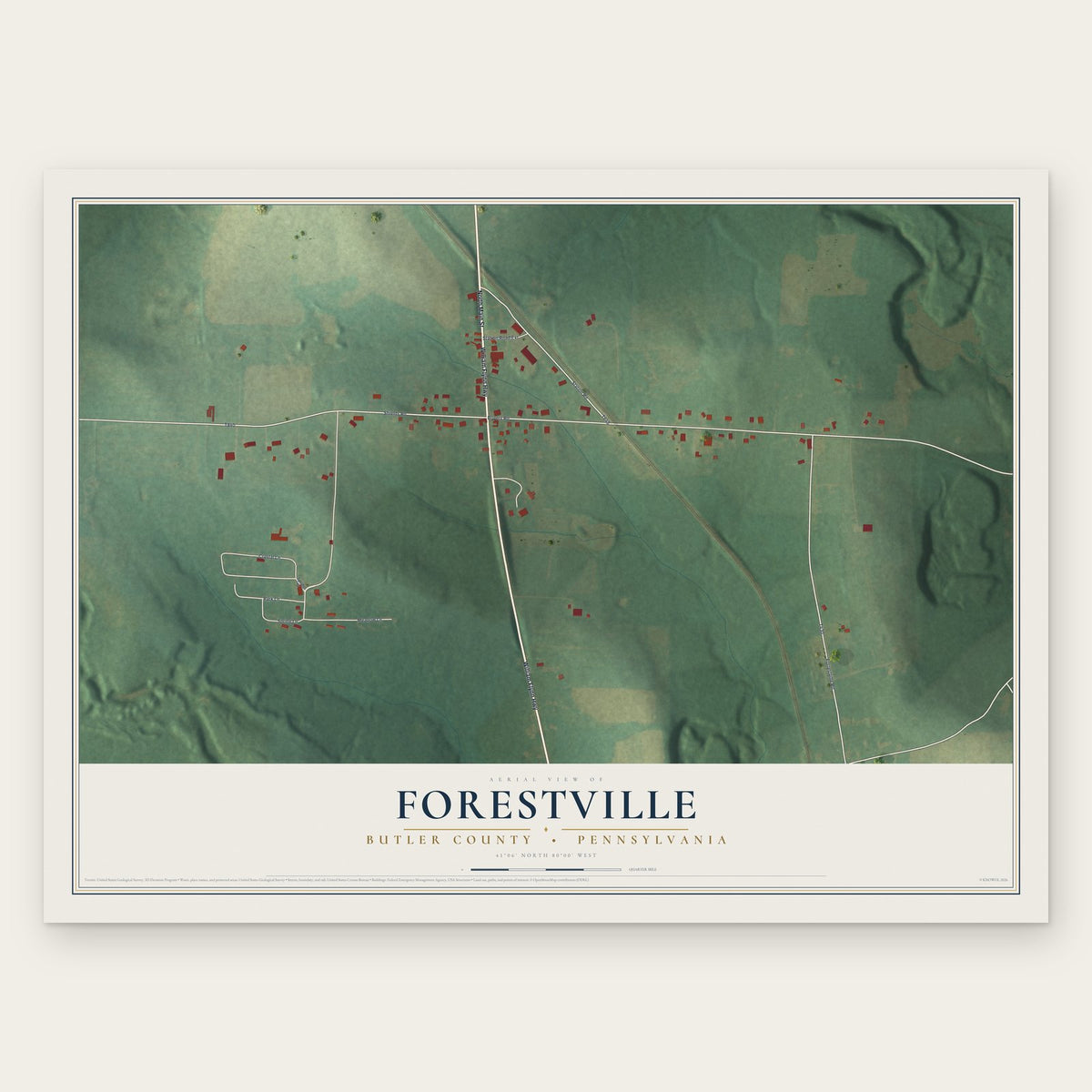 Forestville, Butler County, Pennsylvania map print, the full design